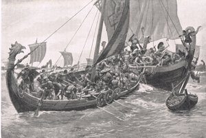 Britains First Naval Battle, illustration from British Battles on Land and Sea, published by Cassell, London, c.1910 by A. Forrestier